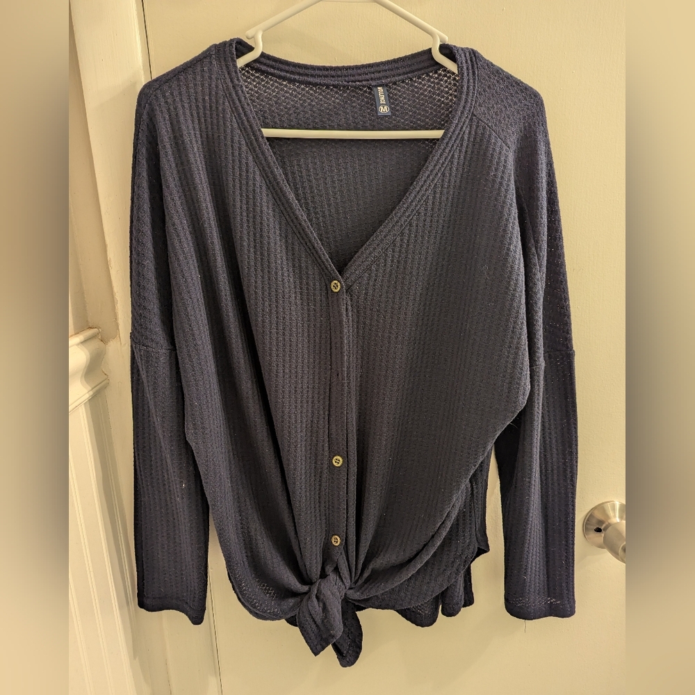 Navy Button-Down Knit Top